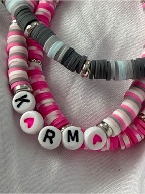 Personalized Pink KARMA Heishi Bead Bracelet Set